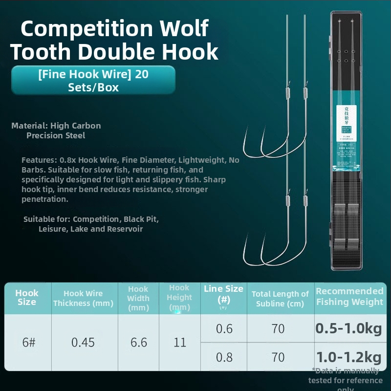 Zivsaimniecības makšķerēšanas komplekts: Wolf Fang dubultie āķi bez asīm, pret savērpšanos, iepriekš sasaistīti šaranam