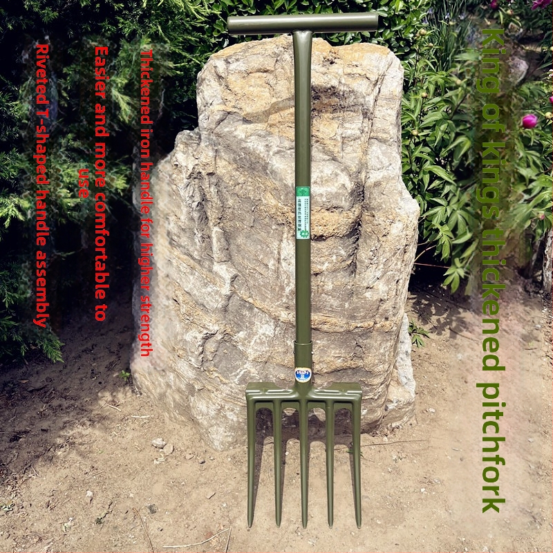 Manuaalne terasest kahvel-greider sügavaks mullaharimiseks, mangaanteras, põllumajandus