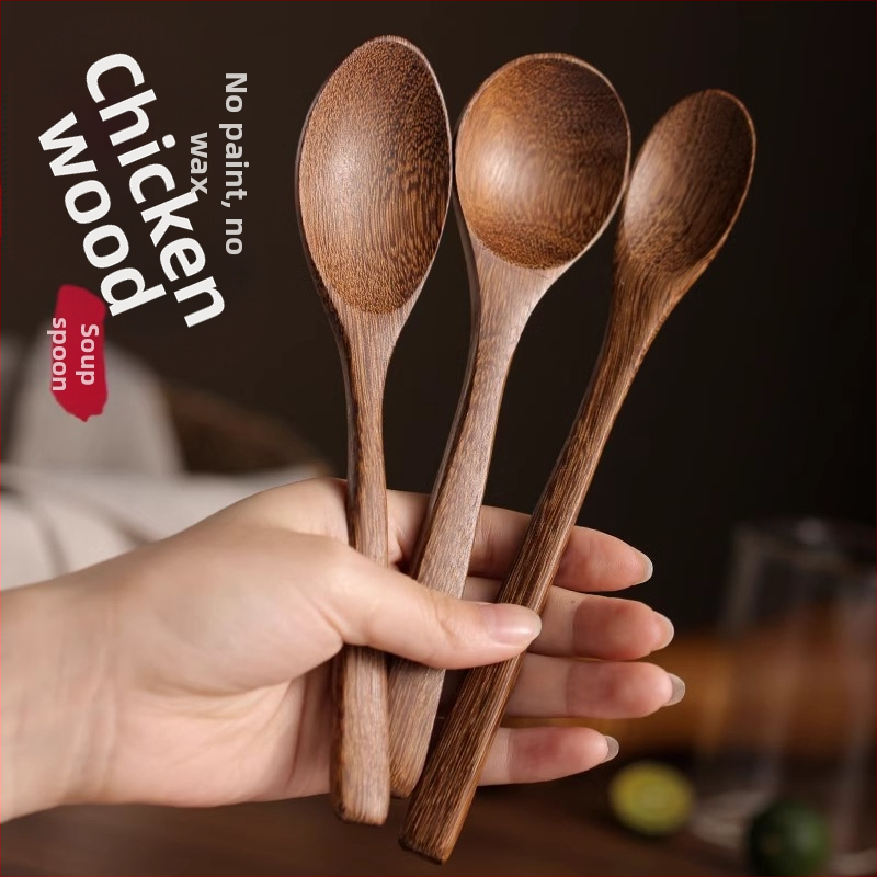 Medinis šaukštas su ilgu kotu, maisto kokybės medis, be lakavimo, atsparus aukštoms temperatūroms