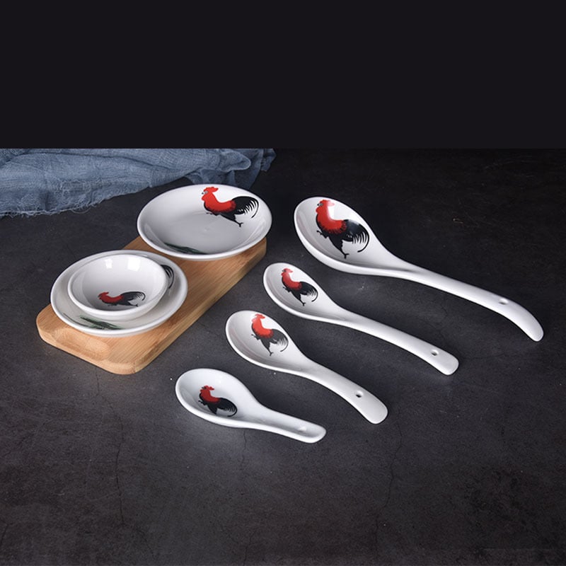 Keramička juha žlica s dugim držalom, Bone China, moderni minimalistički stil, cvjetni uzorak