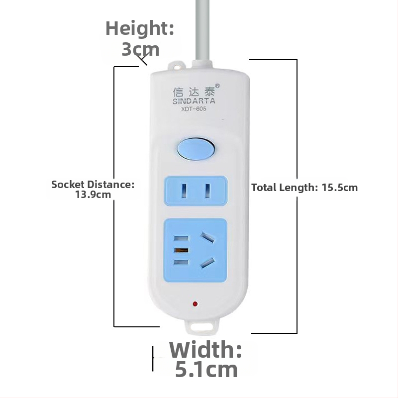 Barošanas josla ar vara vadītājiem, 10A, 100-250V, 2000W, korpuss no ugunsizturīga PP