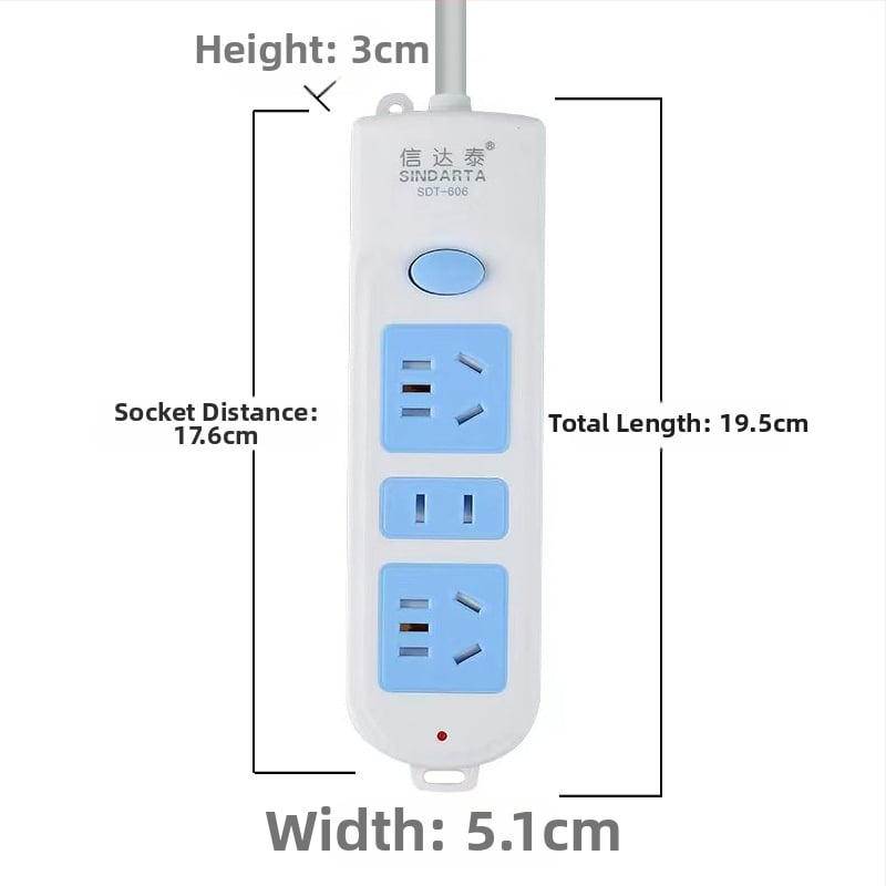 Barošanas josla ar vara vadītājiem, 10A, 100-250V, 2000W, korpuss no ugunsizturīga PP