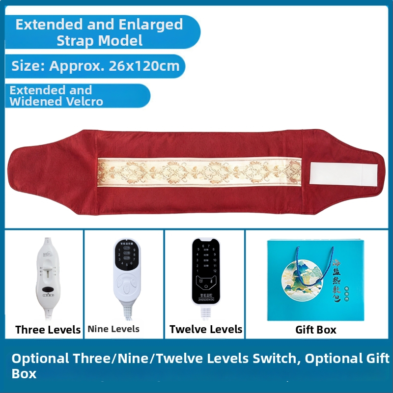 Elektrinis jūros druskos karšto kompreso maišelis namų naudojimui, 40–70°C, 100W, 220V, 2,2 kg, 1–12 režimų, juosmens/pečių/kelių apsauga