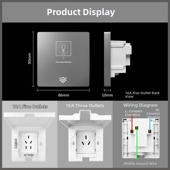 Bi Home Sienas montējama putekļu un ūdensdroša 5 kontakti kontaktligzda ledusskapim ar iebūētu paneli un slēdzi, iemontēta, 50–440V, 3C sertifikāts