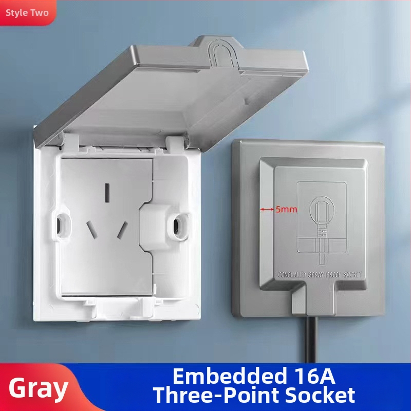 Bi Home Sienas montējama putekļu un ūdensdroša 5 kontakti kontaktligzda ledusskapim ar iebūētu paneli un slēdzi, iemontēta, 50–440V, 3C sertifikāts