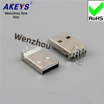 USB 2.0 Type-A vīriešu savienotājs, 90° taisnā leņķī, PCB montāža, AMUSB-109