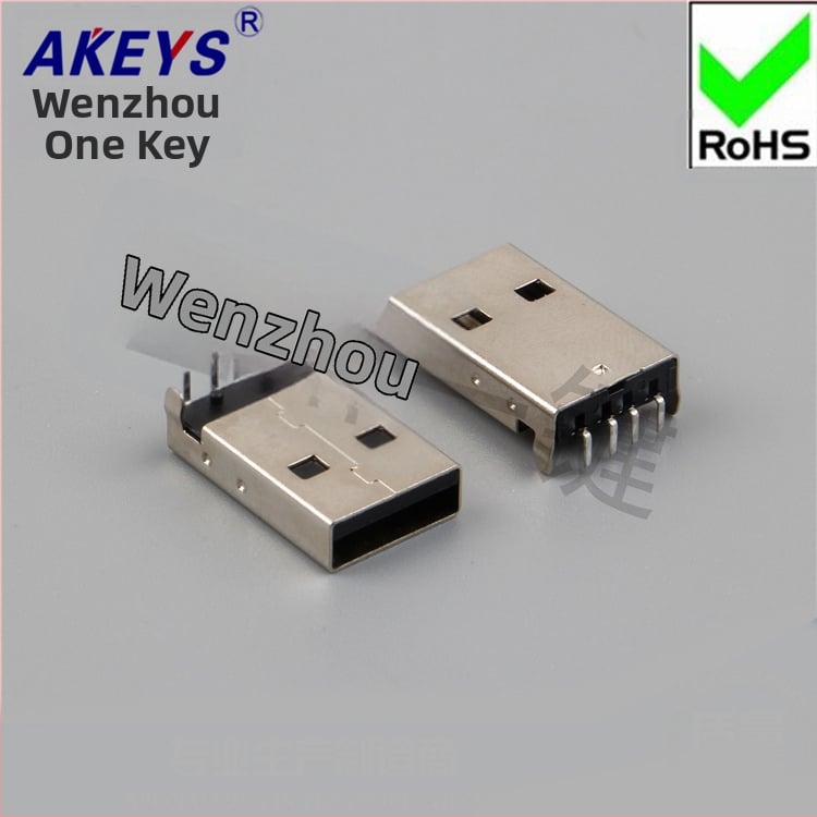 USB 2.0 Type-A vīriešu savienotājs, 90° taisnā leņķī, PCB montāža, AMUSB-109