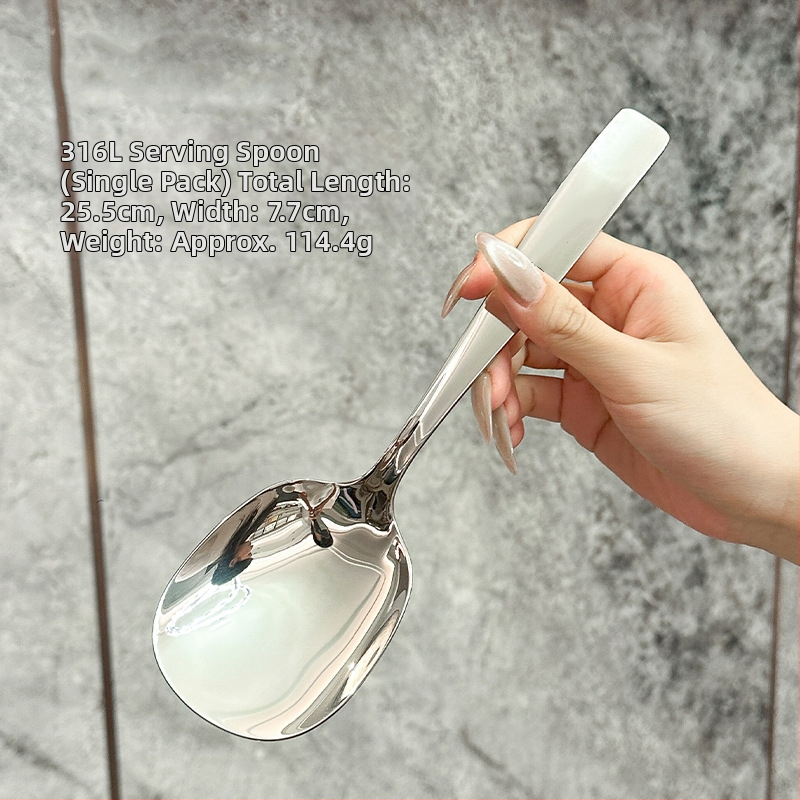 Servírovacia lyžica z 316L nerezovej ocele, zosilnený dizajn, pre domácu, hotelovú a reštauračnú potrebu, leštený zrkadlový povrch