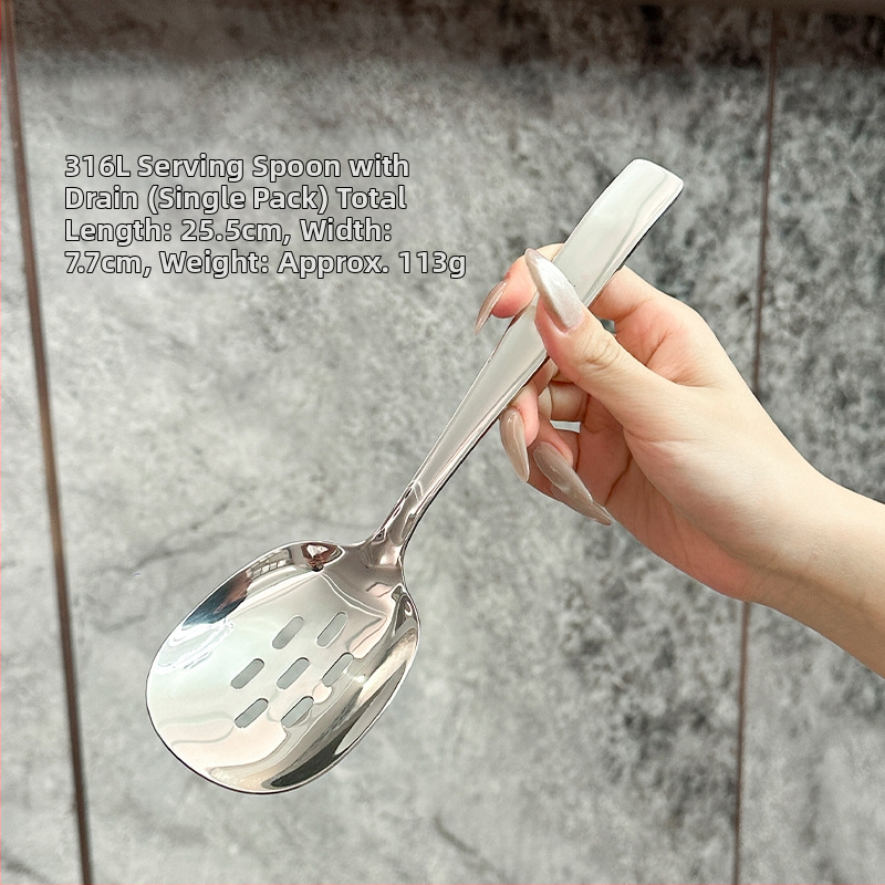Servírovacia lyžica z 316L nerezovej ocele, zosilnený dizajn, pre domácu, hotelovú a reštauračnú potrebu, leštený zrkadlový povrch