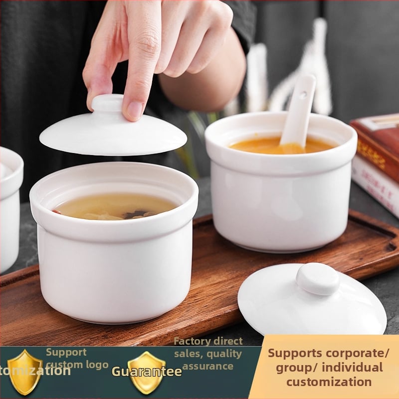 Yehua vas de abur din porțelan cu capac, rotund, model desen animat, compatibil cu microunde, stil modern minimalist