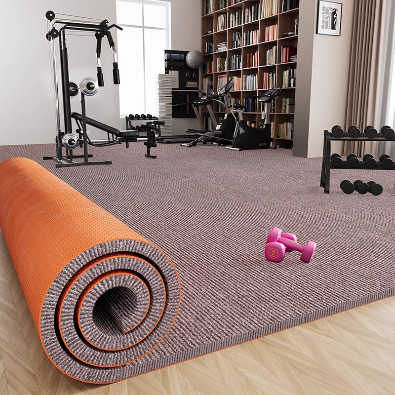 Fitnesz padlómat szigeteléssel és rezgéscsillapítással, poliészter rostból, 5–6 mm vastagság, téglalap alakú, csíkos mintázat, gépi szövésű