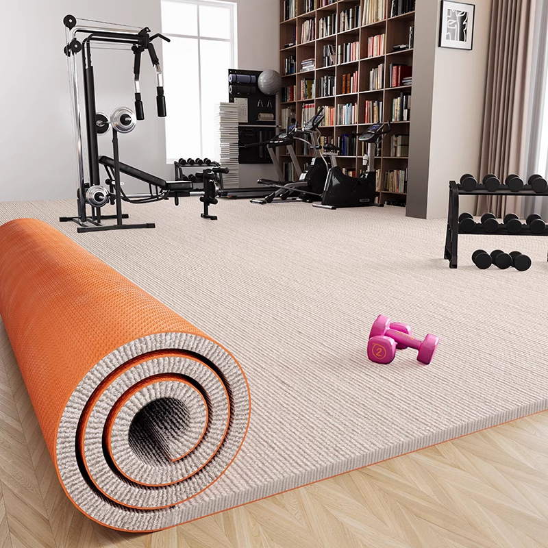 Fitnesz padlómat szigeteléssel és rezgéscsillapítással, poliészter rostból, 5–6 mm vastagság, téglalap alakú, csíkos mintázat, gépi szövésű