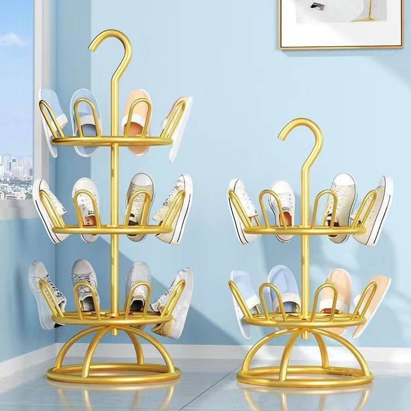 Raft rotativ pentru pantofi pe podea din oțel cu carbon – depozitare multifuncțională pentru interior/ exterior, fără găuri