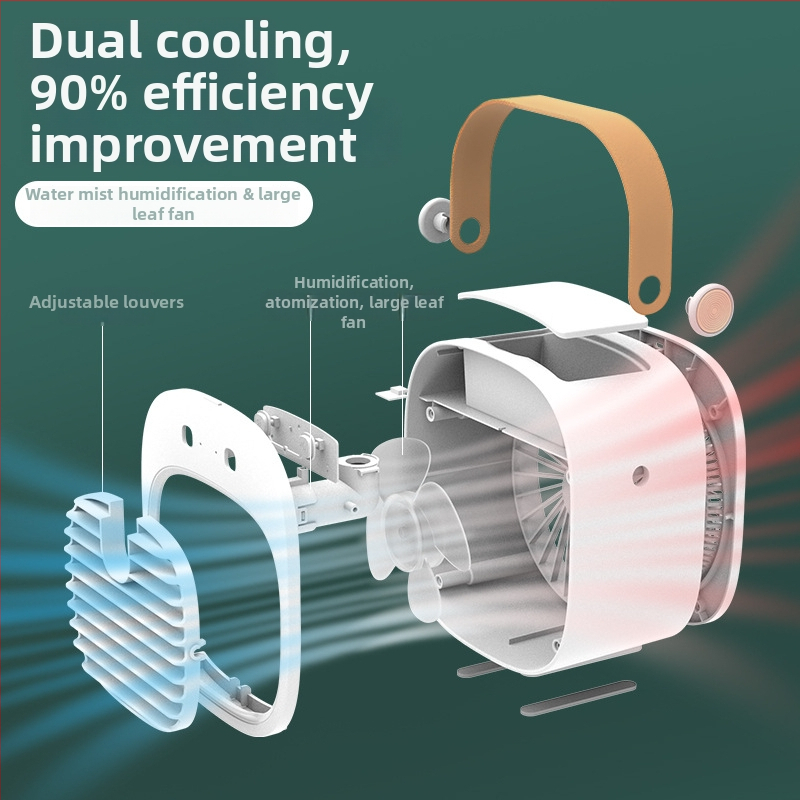 Настолен USB спрей охлаждащ вентилатор с вградена батерия 4000mAh, безчетков мотор, 3 скорости и осцилация нагоре-надолу