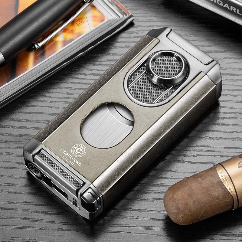 Cigarešu aizdedzinātājs, pretvējš, trīs vienā ar V griezumu, cinka sakausējums, butāns CB-24FT2