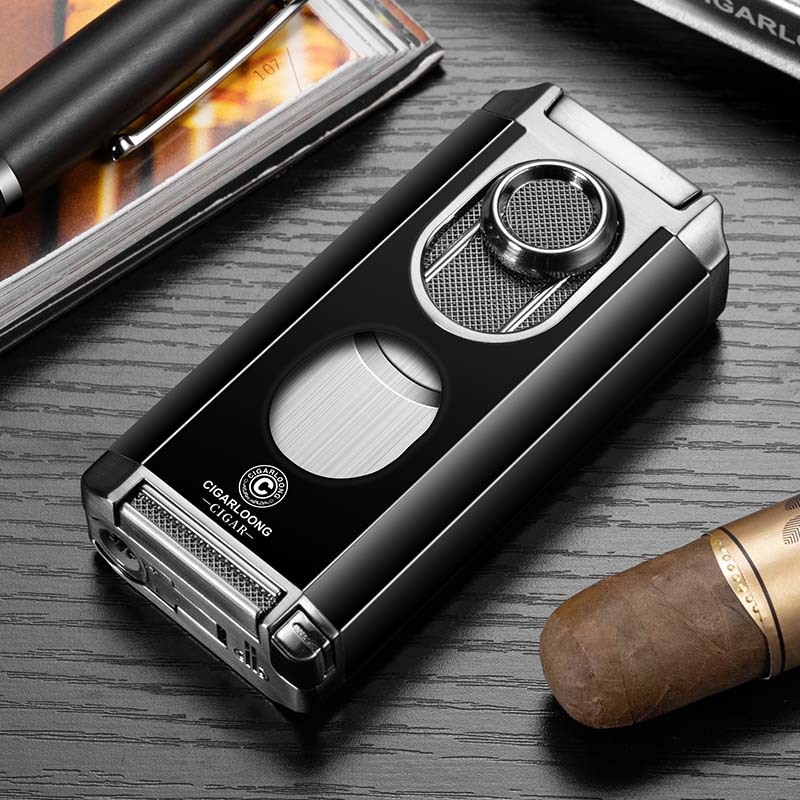 Cigarešu aizdedzinātājs, pretvējš, trīs vienā ar V griezumu, cinka sakausējums, butāns CB-24FT2