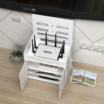 Cutie de depozitare pentru router, structură PVC cu 4 niveluri, organizator cabluri rezistent la praf și umezeală, design simplu și modern, 1 bucată