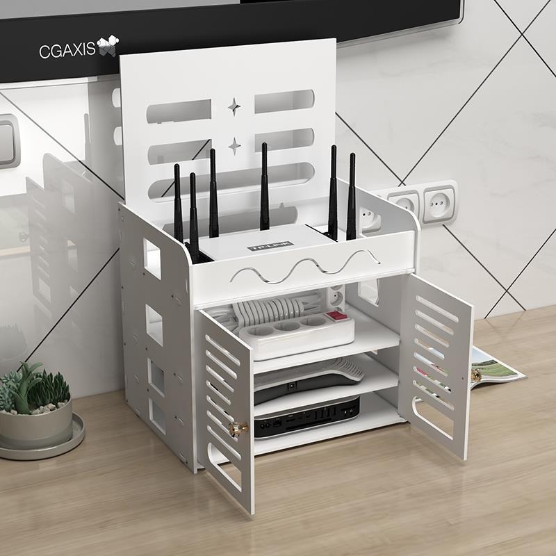 Cutie de depozitare pentru router, structură PVC cu 4 niveluri, organizator cabluri rezistent la praf și umezeală, design simplu și modern, 1 bucată