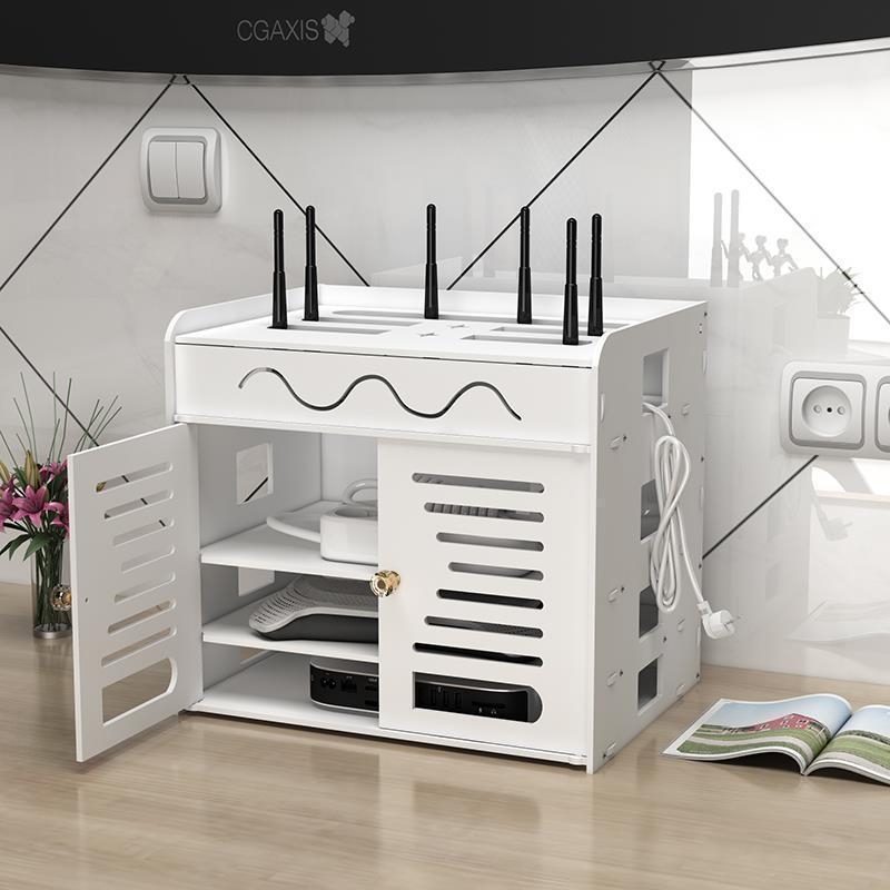Cutie de depozitare pentru router, structură PVC cu 4 niveluri, organizator cabluri rezistent la praf și umezeală, design simplu și modern, 1 bucată