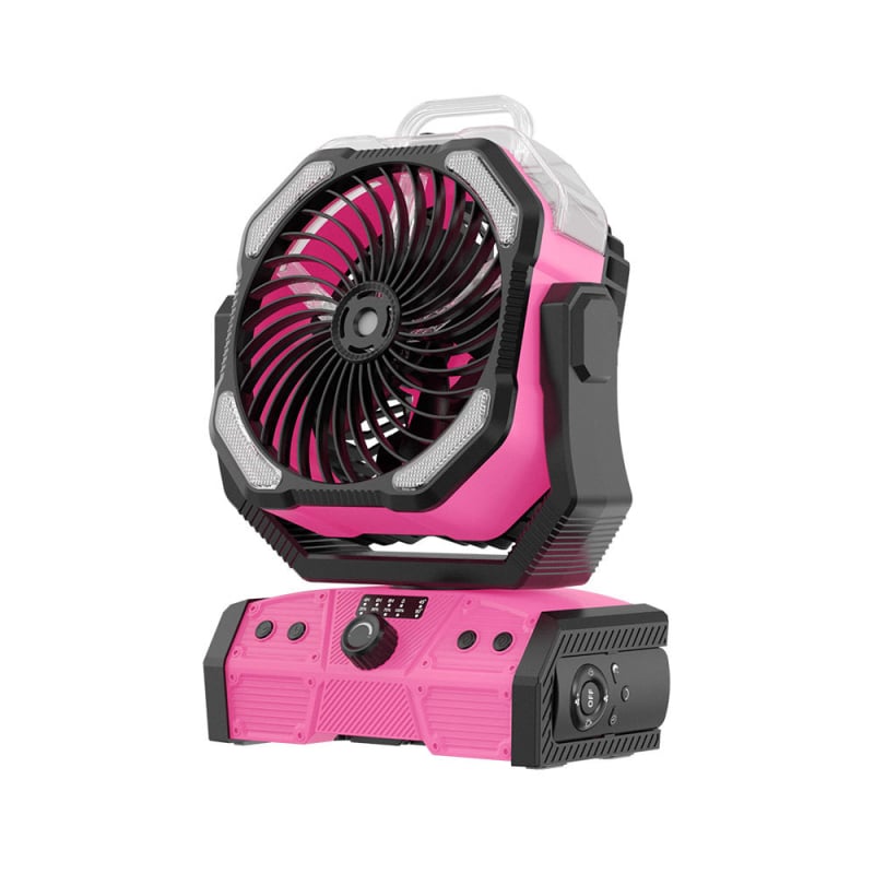 Kemping permetező ventilátor LED-világítással, beépített 4000mAh akkumulátor, halk működés (<36dB), bal-jobb oszcilláció, USB töltés 10W.