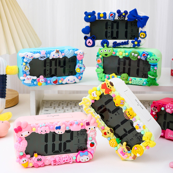 Ceas deșteptător pentru copii, design desen animat, afișaj LED, alimentare cu baterie, unilateral, luminos, cu numărătoare înapoi