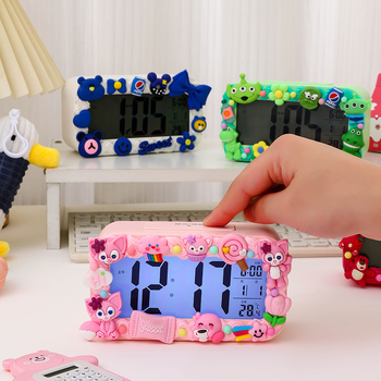 Ceas deșteptător pentru copii, design desen animat, afișaj LED, alimentare cu baterie, unilateral, luminos, cu numărătoare înapoi