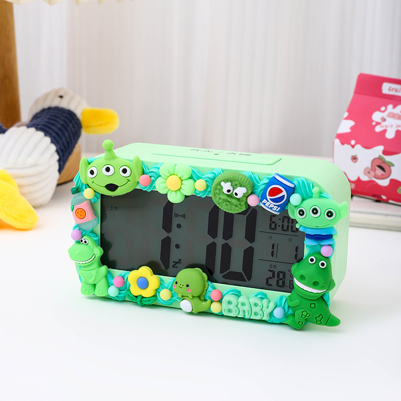 Ceas deșteptător pentru copii, design desen animat, afișaj LED, alimentare cu baterie, unilateral, luminos, cu numărătoare înapoi