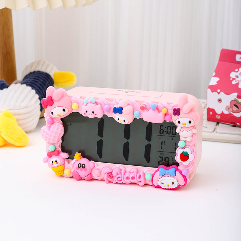 Ceas deșteptător pentru copii, design desen animat, afișaj LED, alimentare cu baterie, unilateral, luminos, cu numărătoare înapoi
