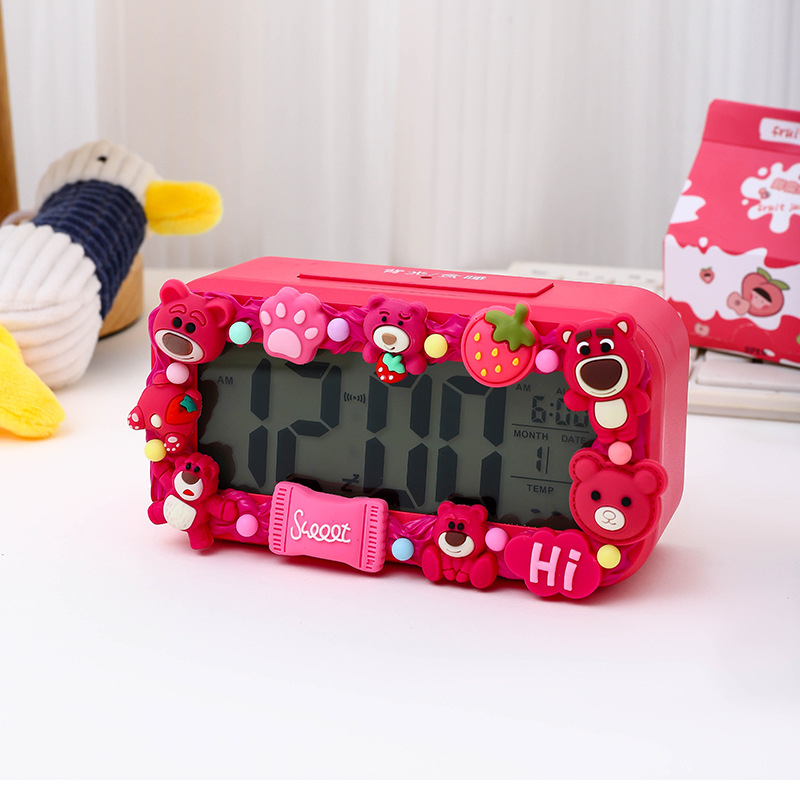 Ceas deșteptător pentru copii, design desen animat, afișaj LED, alimentare cu baterie, unilateral, luminos, cu numărătoare înapoi