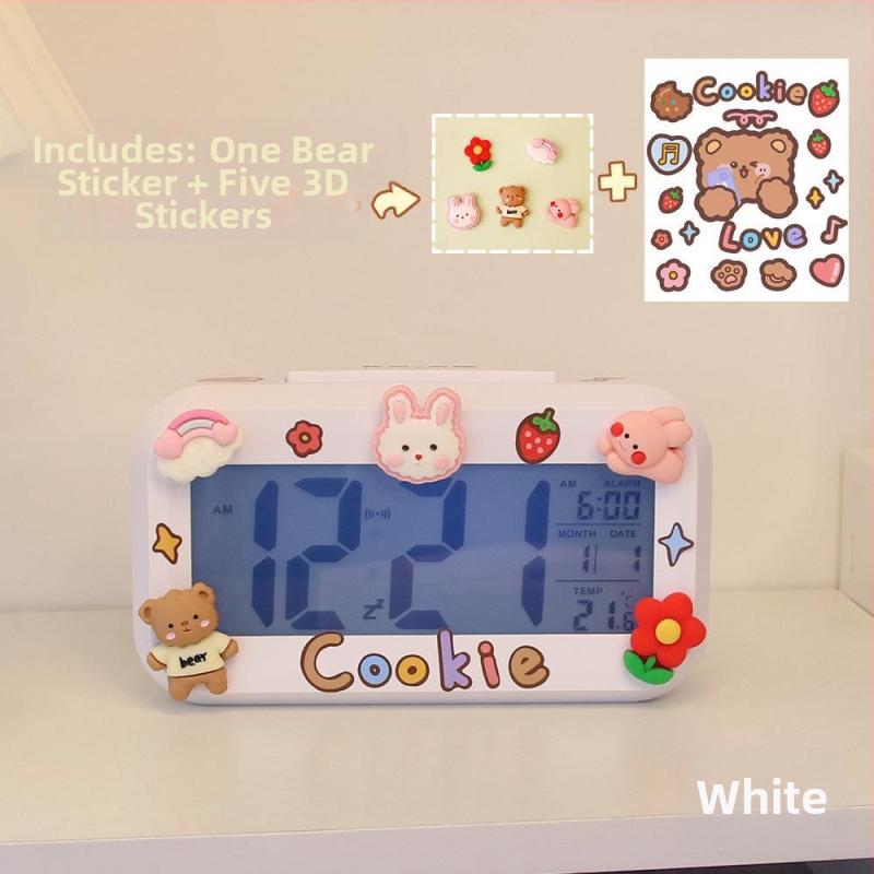 Ceas deșteptător pentru copii, design desen animat, afișaj LED, alimentare cu baterie, unilateral, luminos, cu numărătoare înapoi