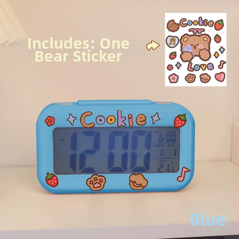 Ceas deșteptător pentru copii, design desen animat, afișaj LED, alimentare cu baterie, unilateral, luminos, cu numărătoare înapoi