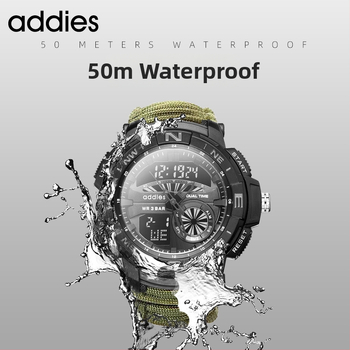 Vīriešu daudzfunkcionālais pulkstenis ar kompasu, svilpi un šķiltavas, ūdensizturīgs līdz 50 m, elektroniska kustība