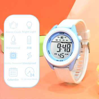 Unisex elektroniskais pulkstenis ar digitālo displeju, 30M ūdensizturīgs, cifernika diametrs 45 mm, TPU siksna, ABS korpuss, studentiem