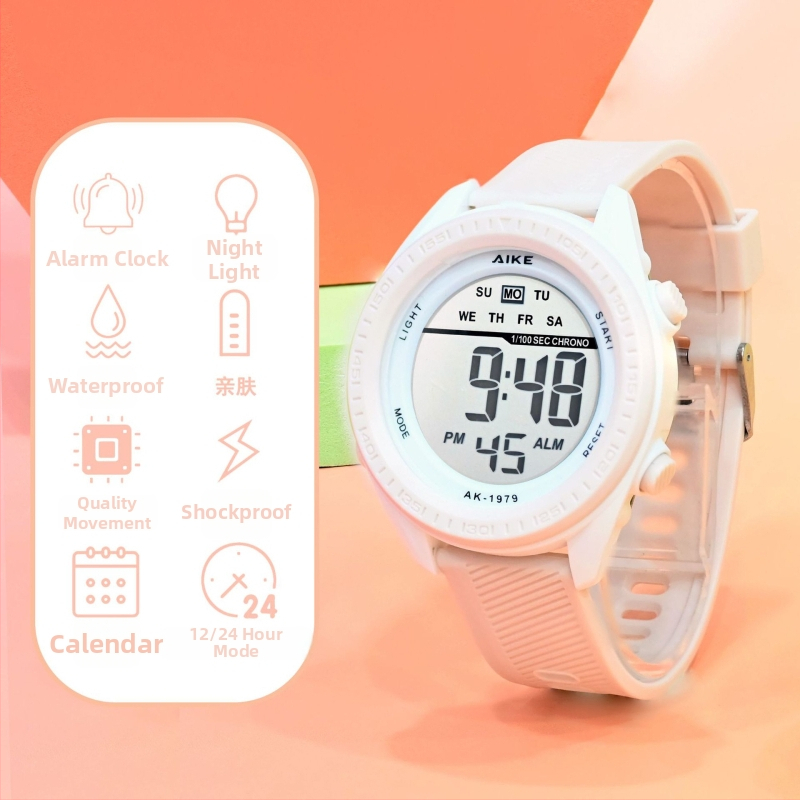 Unisex elektroniskais pulkstenis ar digitālo displeju, 30M ūdensizturīgs, cifernika diametrs 45 mm, TPU siksna, ABS korpuss, studentiem