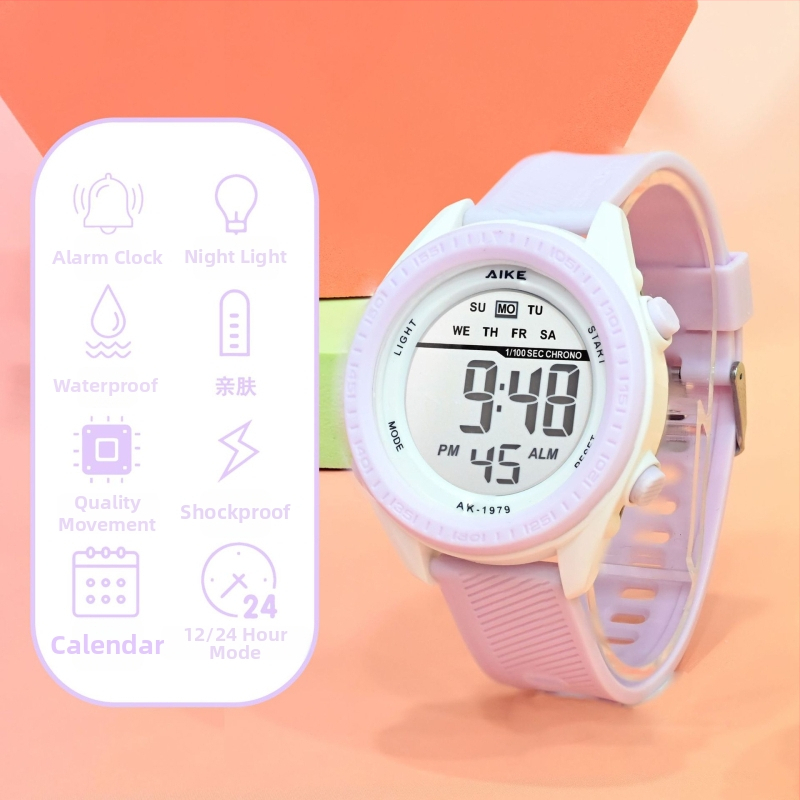 Unisex elektroniskais pulkstenis ar digitālo displeju, 30M ūdensizturīgs, cifernika diametrs 45 mm, TPU siksna, ABS korpuss, studentiem