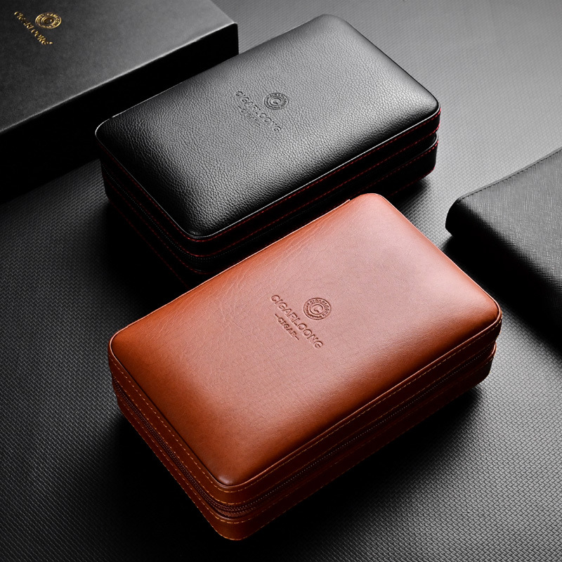 Pārvadājamais cigāru komplekts: cedru koka mitrinošā kārba, cigāru šķēres, vēja drošs aizdedzinātājs (četru daļu komplekts)