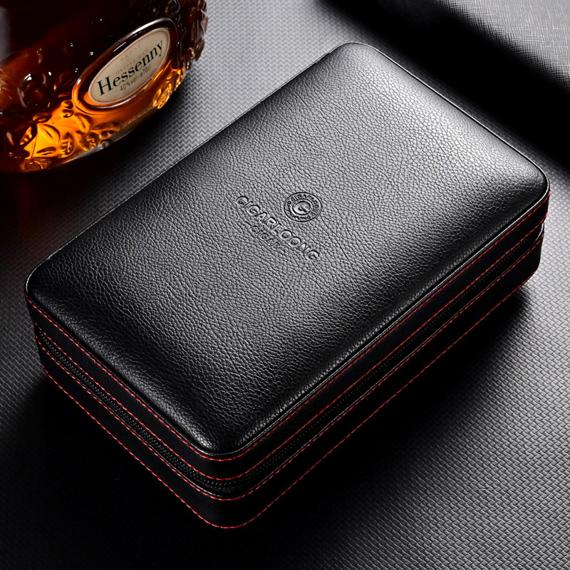 Pārvadājamais cigāru komplekts: cedru koka mitrinošā kārba, cigāru šķēres, vēja drošs aizdedzinātājs (četru daļu komplekts)