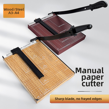 Tăietor de hârtie de birou în stil ghilotină, construcție din lemn, pentru tăierea hârtiei și a fotografiilor