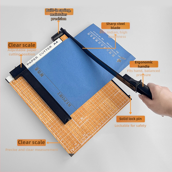 Tăietor de hârtie de birou în stil ghilotină, construcție din lemn, pentru tăierea hârtiei și a fotografiilor