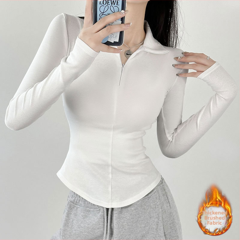 Naiste pikkade varrukatega puuvillane T-särk polo kaelusega, Merceriseeritud, Slim fit, puuvill-elastaan 90–95%