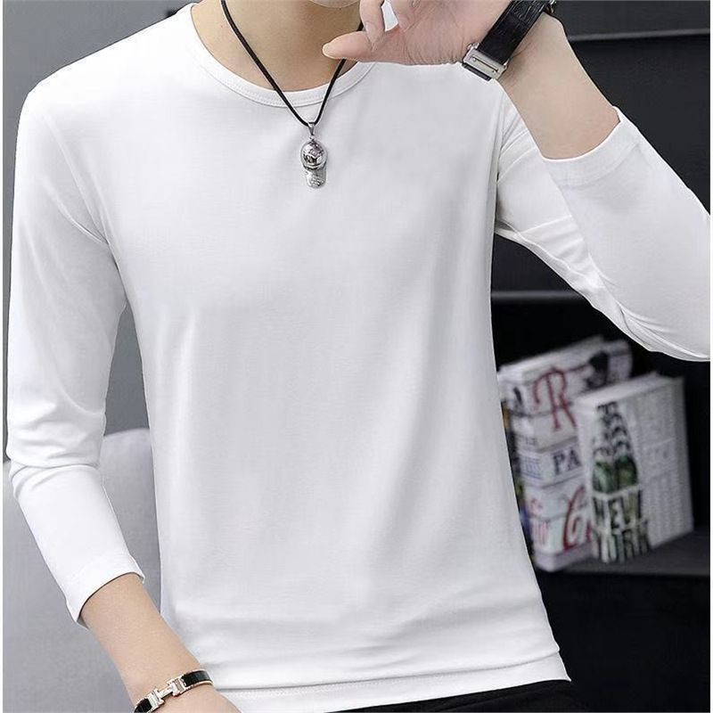 Мъжки дълъг ръкав T-шърт, свободна кройка, полиестерен плат, кръгло деколте, тънък стил, за есен