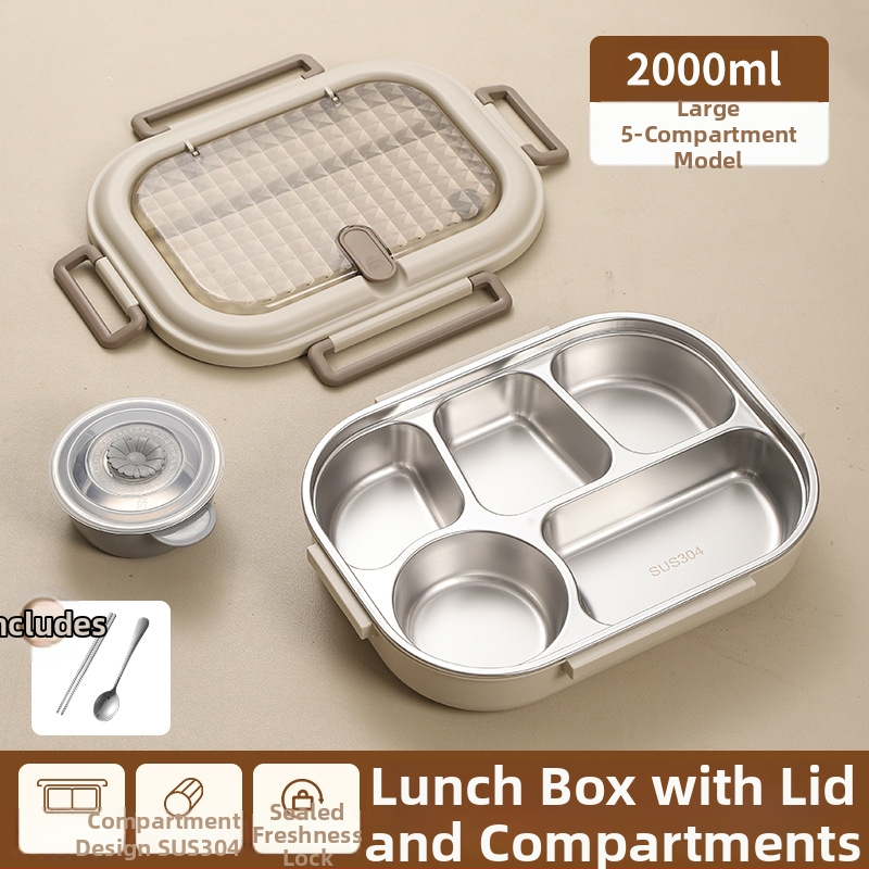 Lunch box z 304 nerezovej ocele + PP, izolovaný a mikrovlnnou rúrou vhodný, 1–2 l, jednovrstvový/dvojvrstvový