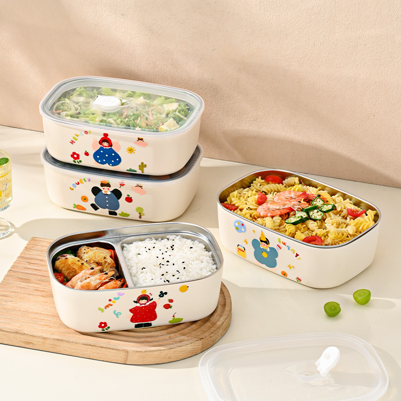 Cutie de prânz din oțel inoxidabil 304, pătrat, trei straturi, capacitate 1–2 L, sigur pentru microunde