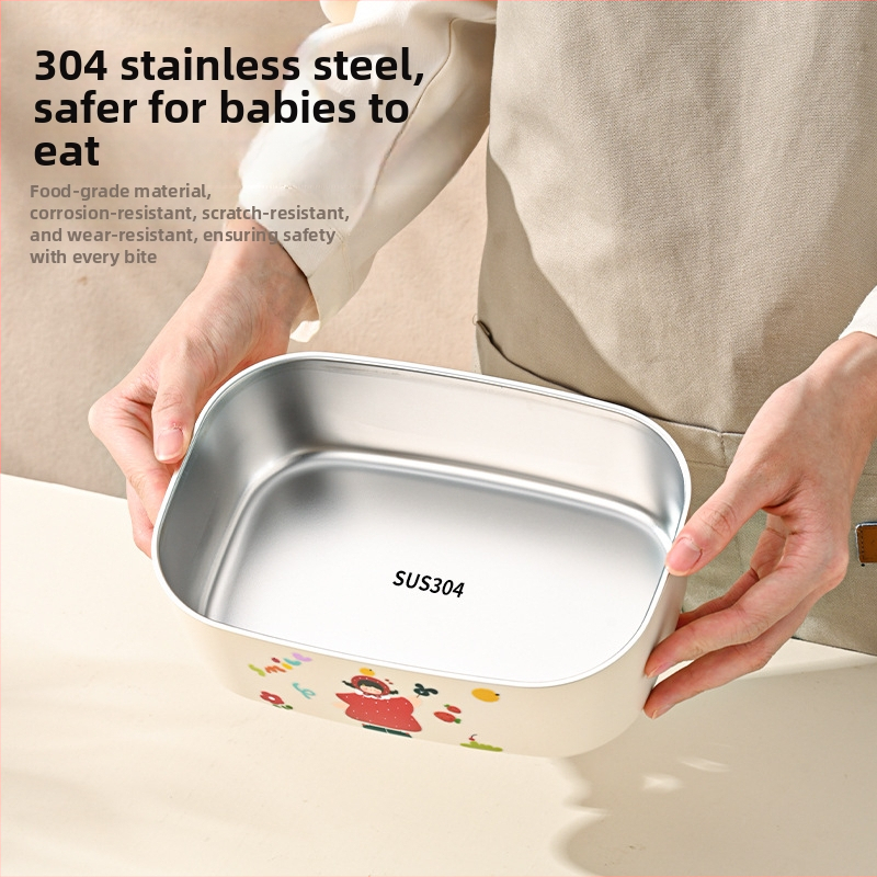 Cutie de prânz din oțel inoxidabil 304, pătrat, trei straturi, capacitate 1–2 L, sigur pentru microunde