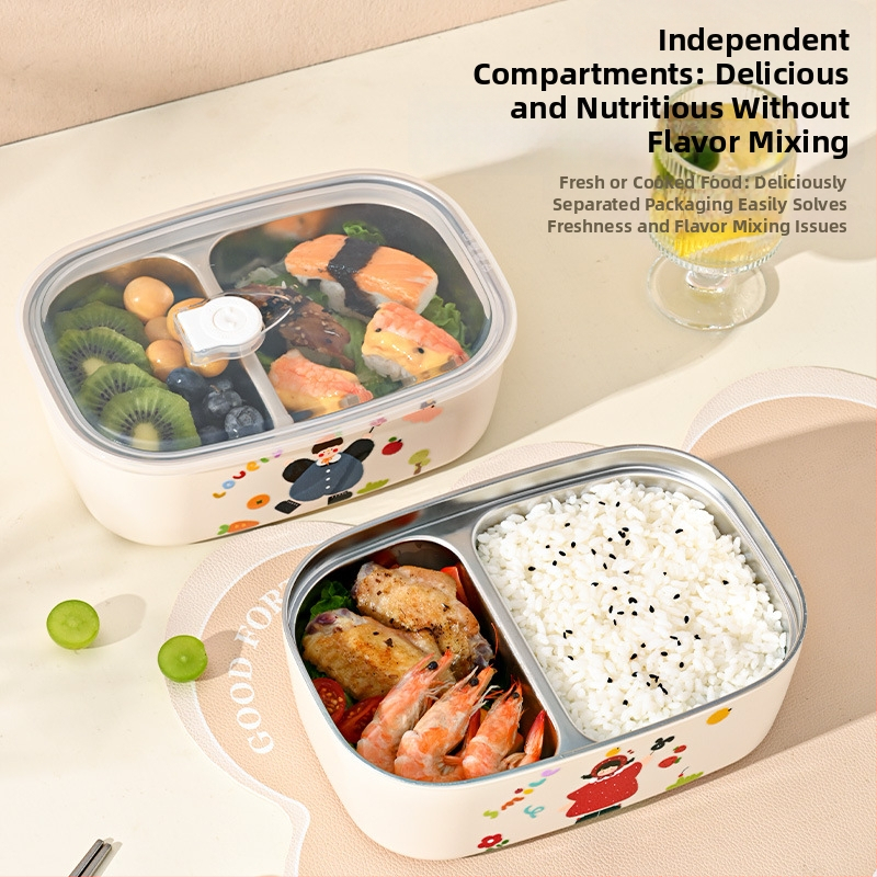 Cutie de prânz din oțel inoxidabil 304, pătrat, trei straturi, capacitate 1–2 L, sigur pentru microunde