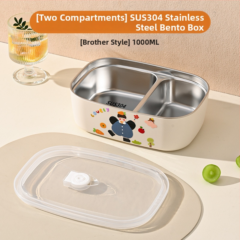 Cutie de prânz din oțel inoxidabil 304, pătrat, trei straturi, capacitate 1–2 L, sigur pentru microunde