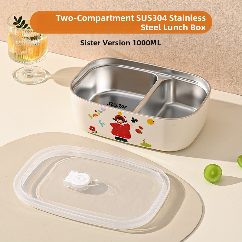 Cutie de prânz din oțel inoxidabil 304, pătrat, trei straturi, capacitate 1–2 L, sigur pentru microunde