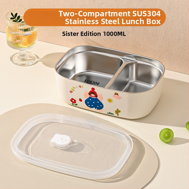 Cutie de prânz din oțel inoxidabil 304, pătrat, trei straturi, capacitate 1–2 L, sigur pentru microunde