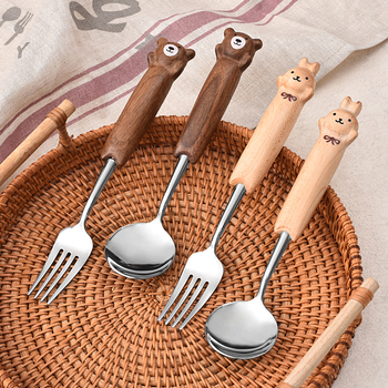 Set žličice i vilice od 304 nehrđajućeg čelika s Panda-Cat motivom, zrcalno poliran završni sloj, mogućnost tiskanja logotipa