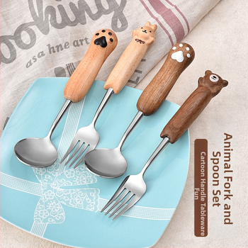 Set žličice i vilice od 304 nehrđajućeg čelika s Panda-Cat motivom, zrcalno poliran završni sloj, mogućnost tiskanja logotipa